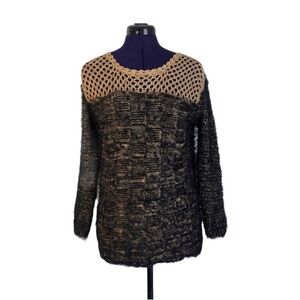 Paris Paris Brown Black Beige Fuzzy Long Sleeve Sweater